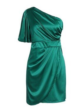 Vanessa Scott emerald green satin one-shoulder dress, Made in Italy, NWT